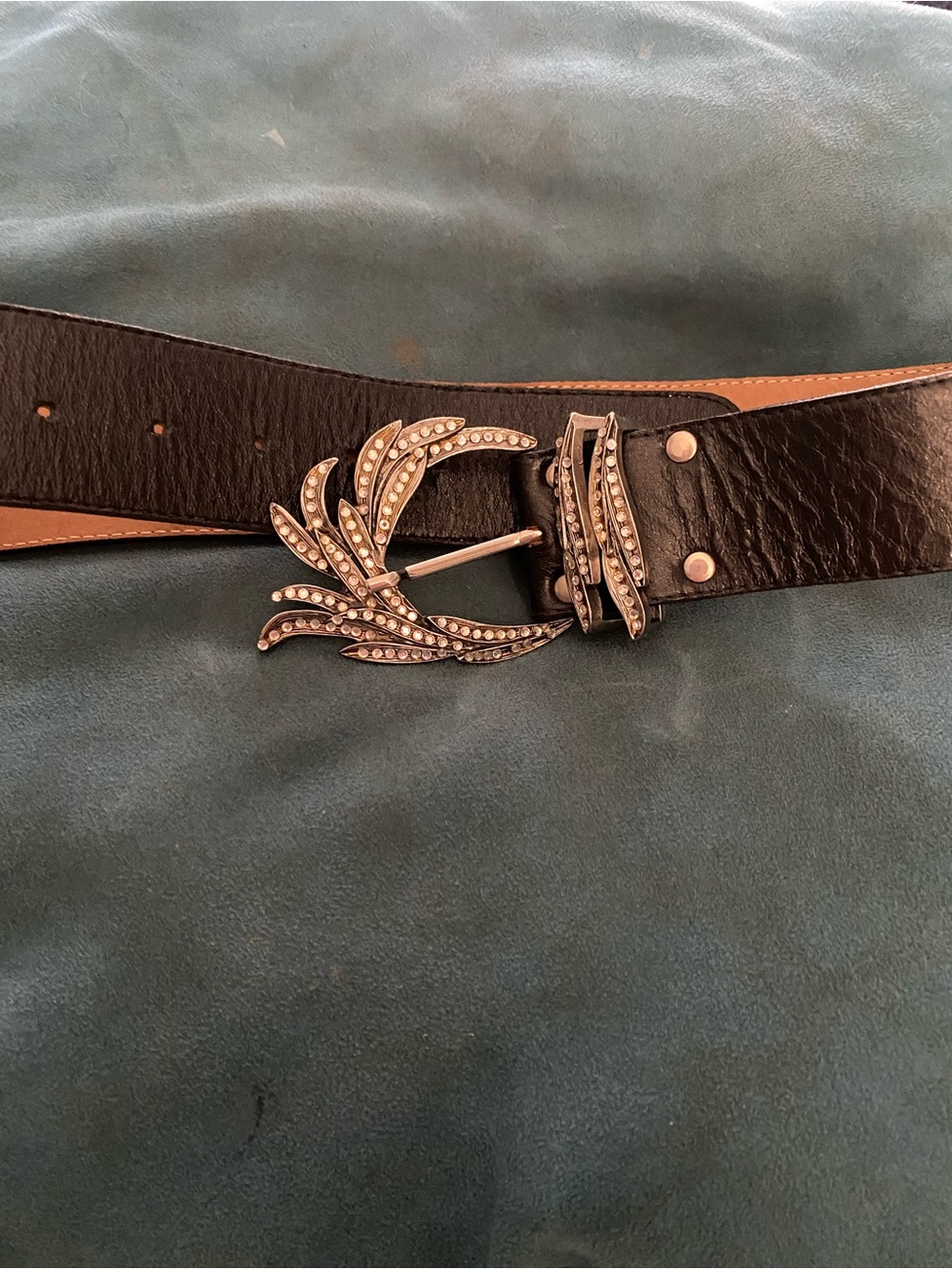 Leatherock Vintage Black Belt with stunning rhinestone studded buckle